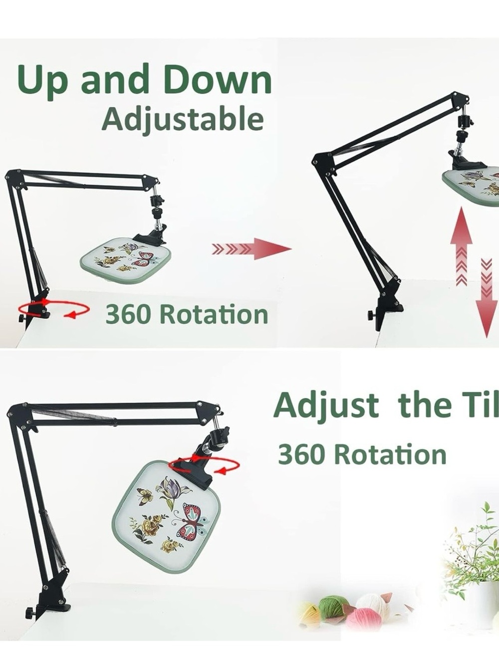 Adjustable Arm Stand~Embroidery/ Phone Clamp Stand Lap,Folding 360 Rotated